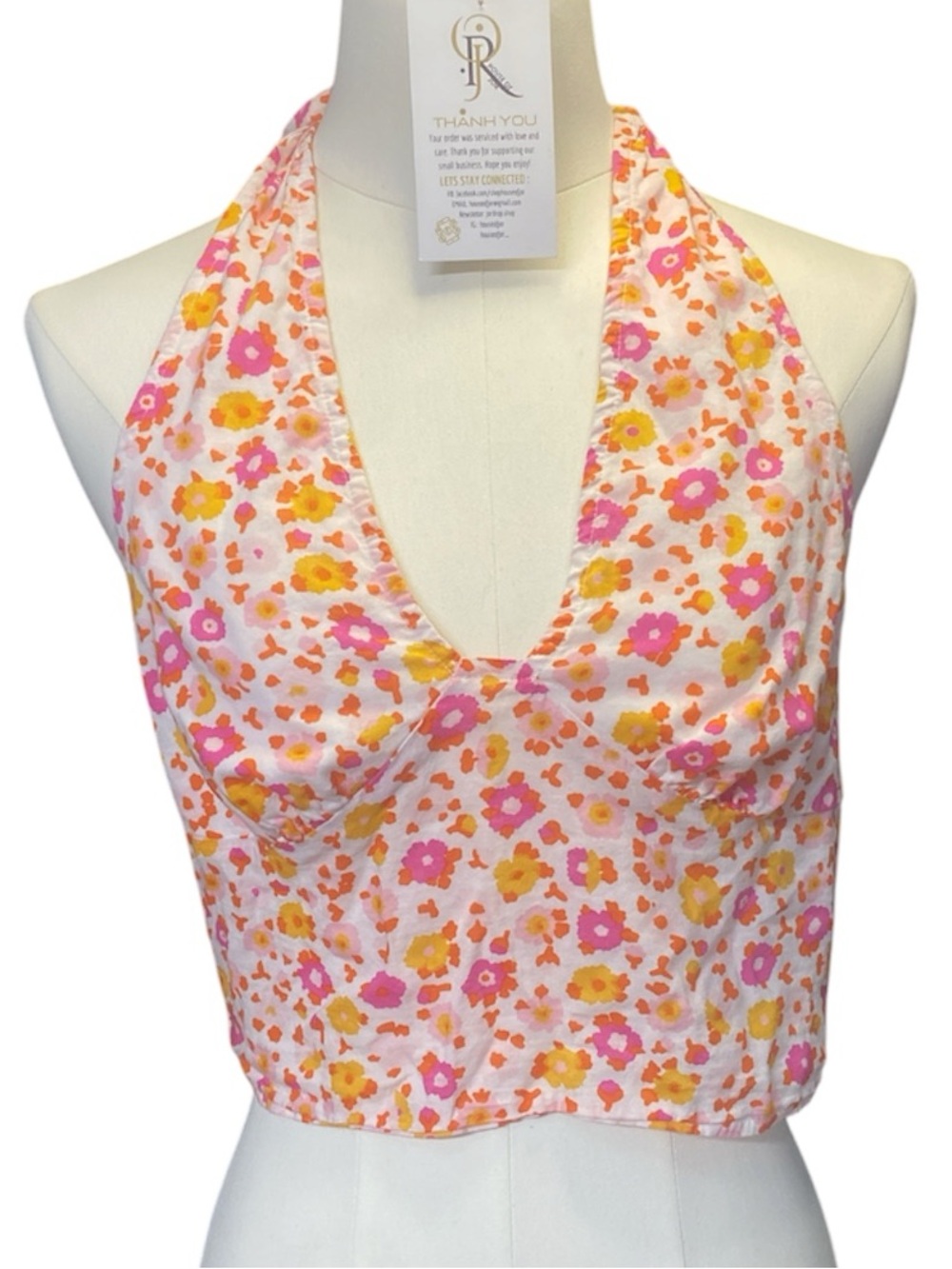 BP Floral Halter Crop Top - Pink & Yellow size M